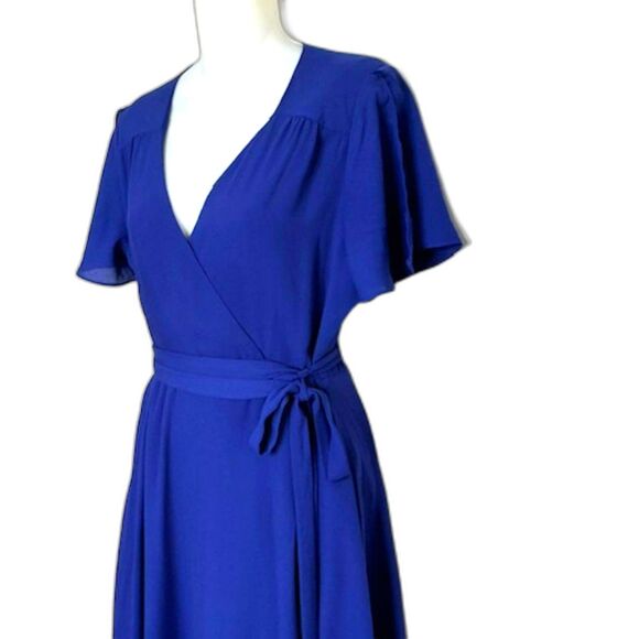 LULUS RISE TO THE OCCASTION ROYAL BLUE WRAP DRESS BUTTERFLY SLEEVE SIZE MEDIIUM - Picture 9 of 14
